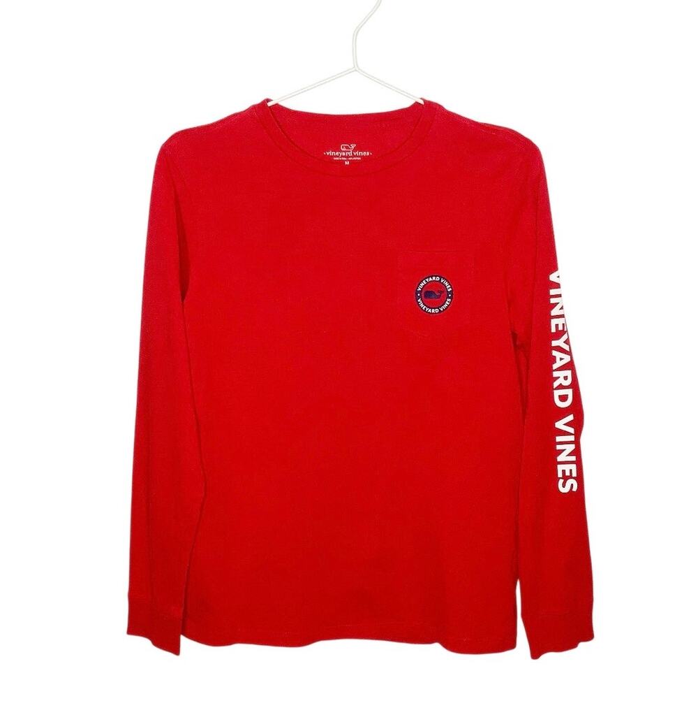 Vineyard Vines Red Long Sleeve Hooded Graphic T-Shirt Medium